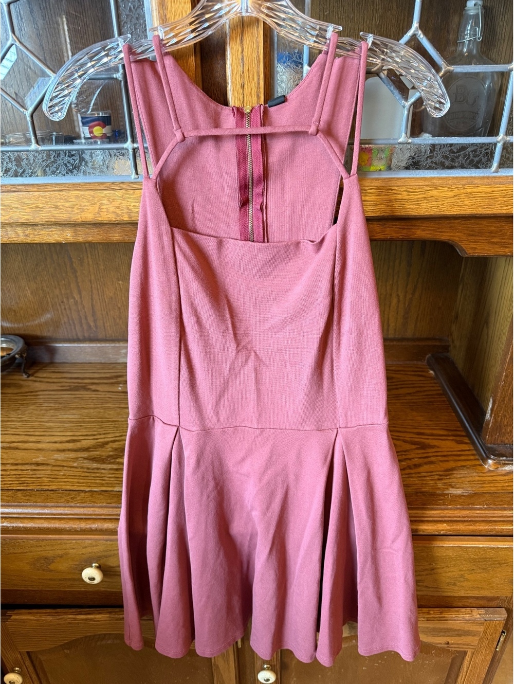 Windsor Mauve Pink Pleated Skater Mini Dress Open Keyhole Back Size Large